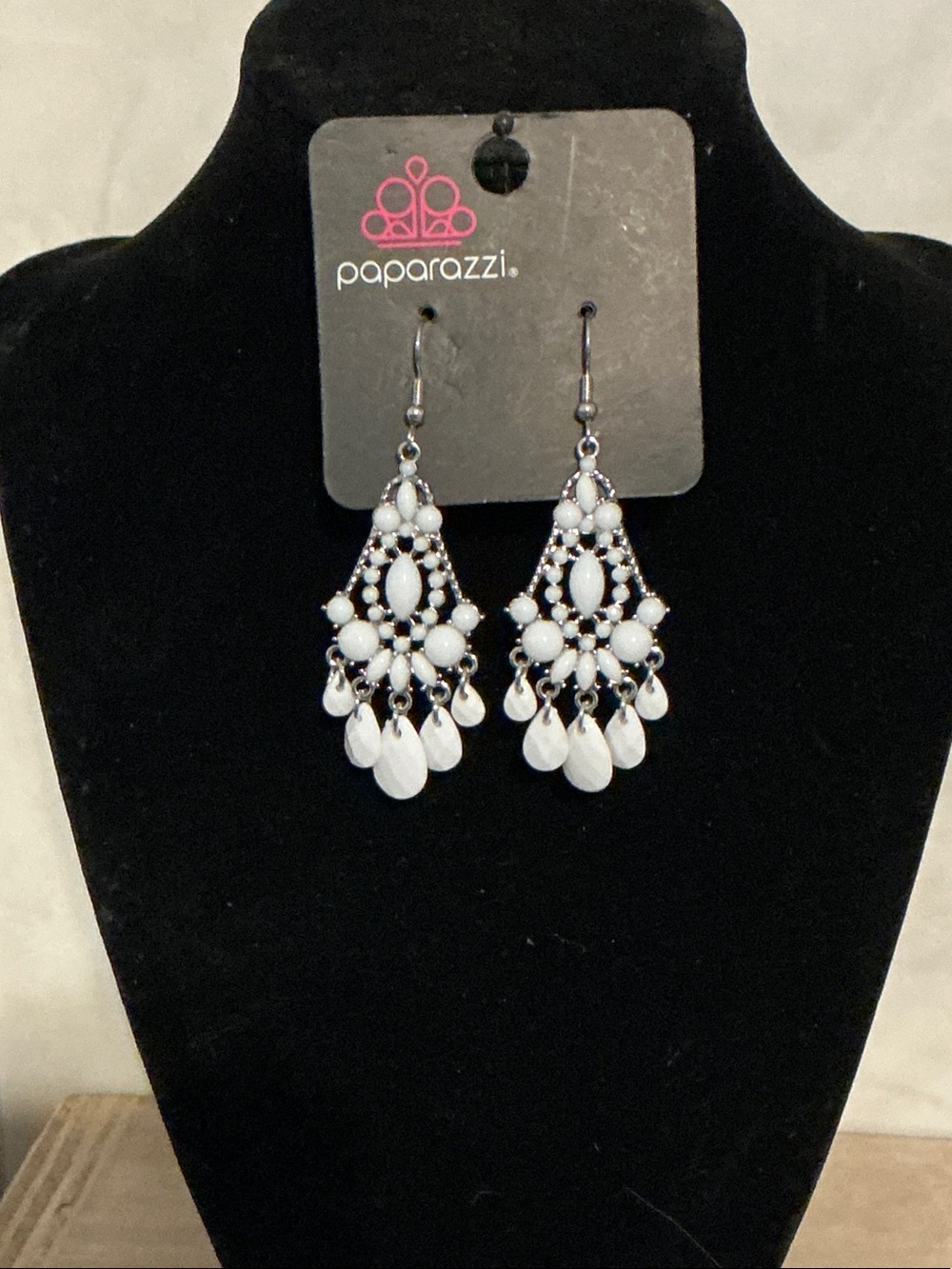 Paparazzi White Teardrop Chandelier Earrings